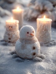 Wall Mural - snowman candles winter snow scene