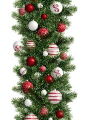 Wall Mural - festive green christmas garland with red and white ornament decoration