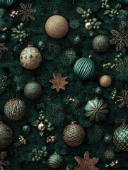 Wall Mural - wallpaper for christmas with green background and christmas decoration