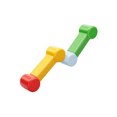 Abstract geometric construction toy pieces, red, yellow, light blue and green, isolated on transparent background