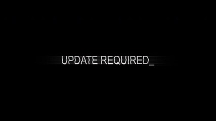 Quick notification of update required text animation on black screen, suitable for technology concepts and software notifications in presentations. 4k