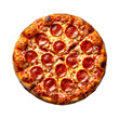 © VectForest - Overhead close up shows a sliced pepperoni pizza on transparent background