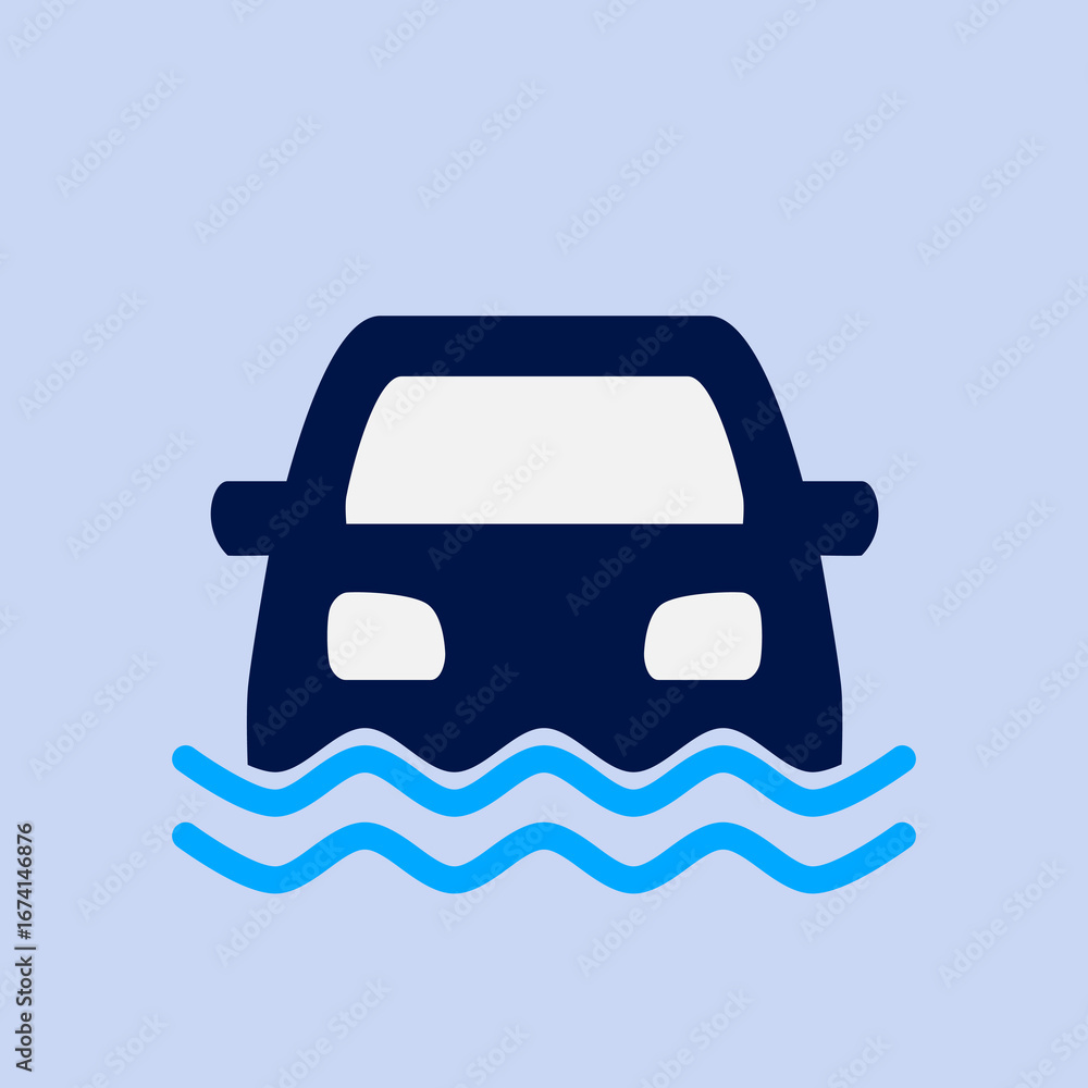 Natural disaster floods, a symbol of the flood disaster, car on flood ...