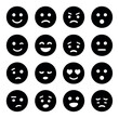 © Blasck - Silhouette emoticon icon set featuring smile, frown, wink, laugh, sad, surprised, love, and sleepy expressions