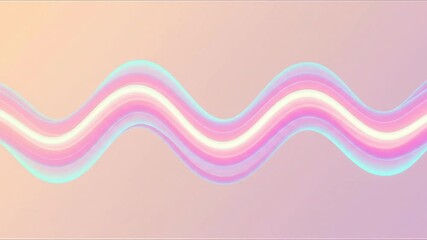 A wavy gradient tubelike form runs horizontally across a gradient pink and orange backdrop