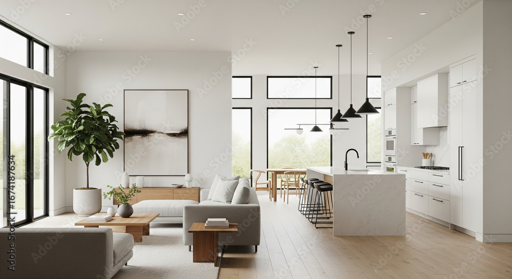 A modern minimalist home interior design with clean lines, sleek ...