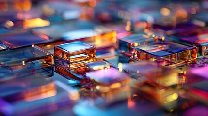 A vibrant array of multicolored translucent cubes creates a captivating visual spectacle.