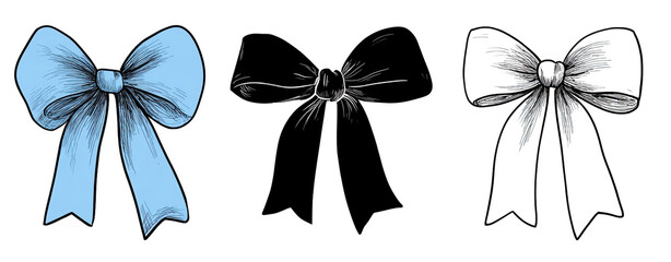 Three hand-drawn bows in different colors