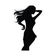 © VirtuosoArt - Silhouette of a woman with long flowing hair in a dynamic pose on a white background illustration