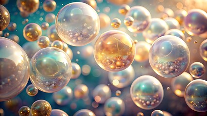 Abstract background with shiny bubbles floating in the air with bokeh effect