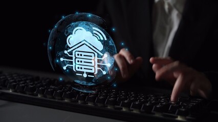 Wall Mural - cloud computing, cloud strategy, and cloud technology transforming digital infrastructure with scala