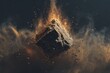 © Aini - Exploding cube of stone in space
