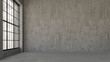 © muratefe - Empty, loft industrial grunge interior. Concrete walls and big windows. Interior concept background . 3d Render