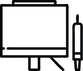 Vector art of simple line art icon of a computer monitor and a stylus pen isolated on a