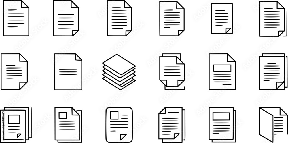 Paper documents icons. Line symbol and document icon. Paper symbol with ...