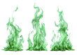 © Jeruk - Three vibrant, isolated green flames against a black background