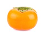 Ripe persimmon fruit isolated on white background with green calyx