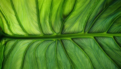vibrant green tropical leaf vein closeup with flowing natural lines and rich texture ideal for botanical background or eco design