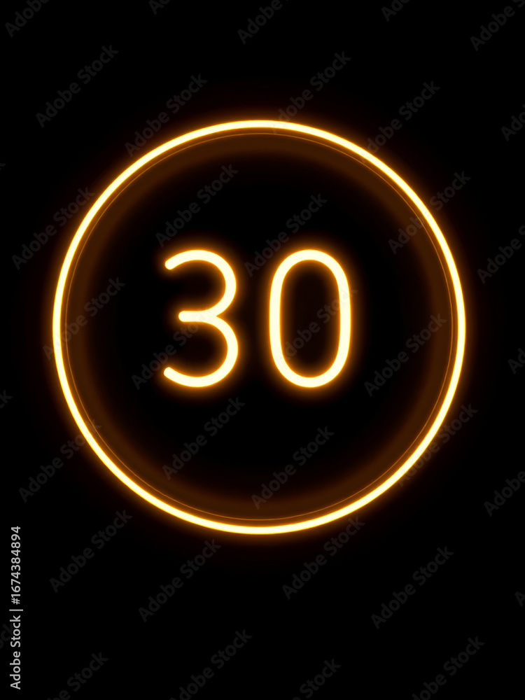 30 seconds gold color neon light countdown timer on black background ...