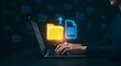 © designhunt - Person using a laptop to upload a document to a folder. Document Management System (DMS) and data transfer. Employee organizing and archiving files online for business efficiency.