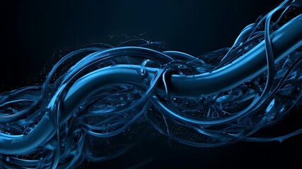 Abstract Blue Flowing Lines On Dark Background With Shiny Metallic Texture