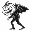 © Nayem - Menacing Pumpkin-Headed Devil Character: Halloween Vector Illustration, Black and White, Vintage Style