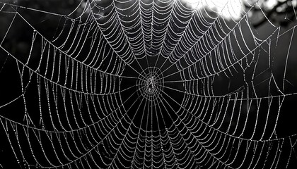Dew-kissed spiderweb, a captivating geometric pattern against a blurred backdrop