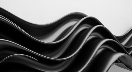 Wall Mural - Abstract black waves flowing on white background