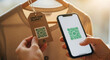 © Cla78 - Scan QR code on eco-friendly clothing tag with phone, saving our planet with sustainable fashion choices