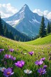 © summer - Mountain landscape with purple wildflowers blooming in a meadow, wilderness, wildflowers, purple