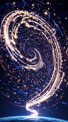 Wall Mural - a mesmerizing video concept with a spiral of sparkling lights in space, captured from a low-angle vi