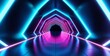 © VideoFlow - Futuristic neon tunnel with glowing blue and pink lights in geometric pattern on reflective floor, showcasing sci-fi concept in a digital environment. Ai generative