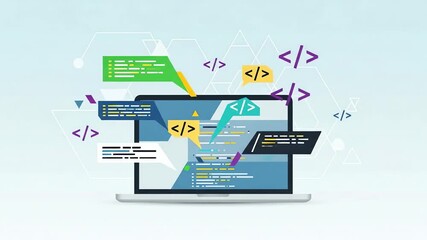 Creative Coding and Programming Concept Vector Illustration.