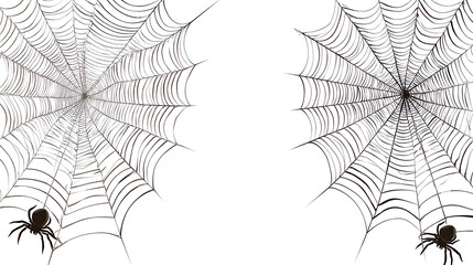 Black Spiders Hanging on Spider Webs with White Background for Halloween Decoration and Design