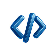 Blue Code Symbol Shiny Rendering on Black Background Representing Computer Programming, Software Development, and Web Development Concepts and Themes