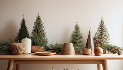 Wall Mural - minimalist christmas celebration in usa featuring natural materials and festive decorations