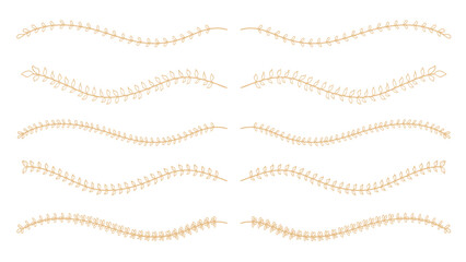Poster - hand drawn nature floral gold line dividers. wavy vector elements for text layout and decoration.