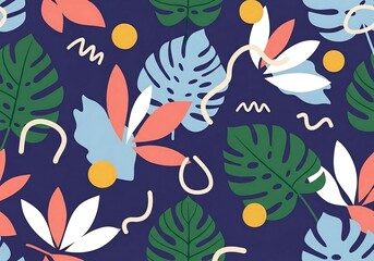  Modern Tropical Geometry Monstera & Abstract Shapes on Dark
