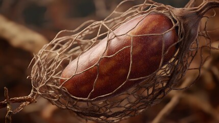 Closeup of a Seed Pod in Intricate Brown Netting