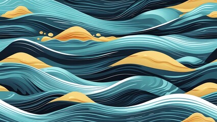 Wall Mural - abstract ocean waves: a teal and gold seascape
