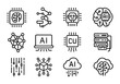 © Vladyslav Tykhonov - Artificial intelligence black icons processors, chips, neural networks, AI, GPU, CU, cloud computing