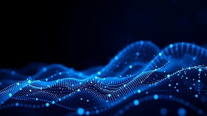 Futuristic data visualization with glowing blue particles on a dark background, symbolizing advanced technology.