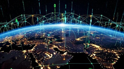 Global network connecting the world with digital data streams for a modern technology future and global communication solutions