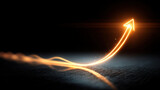 Glowing arrow symbolizing growth and progress, illuminated against dark background. light trails create dynamic and uplifting visual, representing success and forward movement