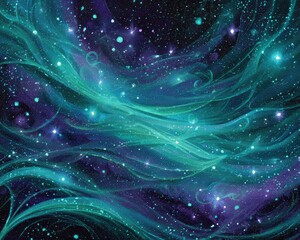 Wall Mural - Abstract Digital Space Background With Turquoise Nebula