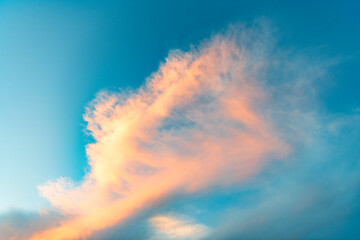 Wall Mural - Sunset skyscape background. Cloudscape sky on sunset. Cloud in sunset sky. Background with cloud. Dramatic sky with sunrise. Skyscape and cloudscape. Amazing sunrise. Sky with pink cloud