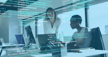 Team lead pointing at monitor triggers developer adjusting code collaborating for software review