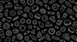 © Chainarong - Seamless pattern of delicious sweet treats and beverages, elegantly outlined in white on a striking black background, perfect for food-related designs and branding