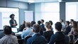 © VistaVisions - Presenter Presenting on Stage at Conference Meeting. Professional Lecture. Blurred De-focused Unidentifiable Presenter and Audience. Corporate Executive Manager Speaker. People Attendees