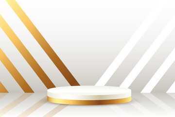 Wall Mural - white and golden podium stand for object showcase with diagonal stripe